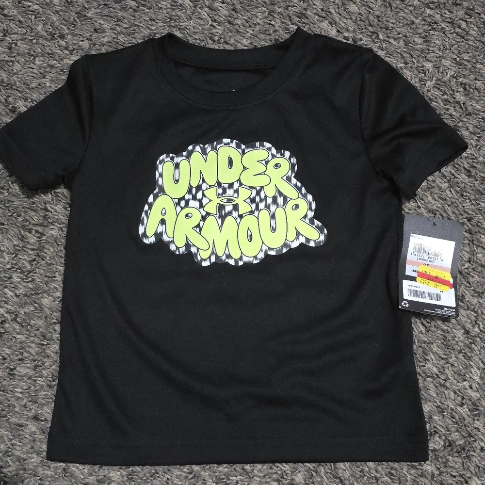 Under Armour Black Short Sleeve Tee with Geometric Neon Design